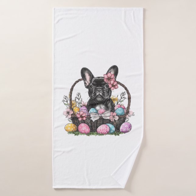 Frenchie Dog Easter Frenchie Dog Eggs Artwork T-Sh Badehandtuch (Badehandtuch)