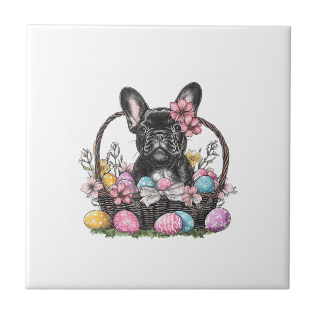 Frenchie Dog Easter Frenchie Dog Eggs Artwork T-Sh Fliese (Vorderseite)