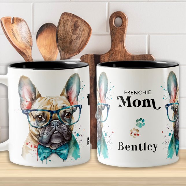 Frenchie Dog MAMA Personalisiert Retro French Bull Zweifarbige Tasse (Von Creator hochgeladen)