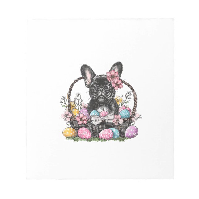 Frenchie Dog Ostern Frenchie Dog Eier Kunst T-Shir Notizblock (Vorderseite)