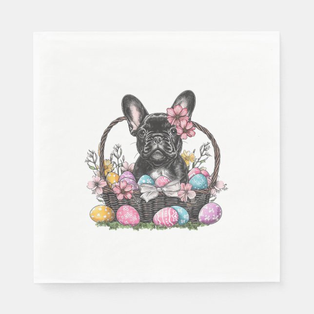 Frenchie Dog Ostern Frenchie Dog Eier Kunstwerk T- Serviette (Vorderseite)