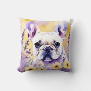 Frenchie Dog Portrait mit Wildblumen Kissen