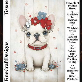 Frenchie Dog Red & Blue Blume Crown CX4 Decoupage Seidenpapier