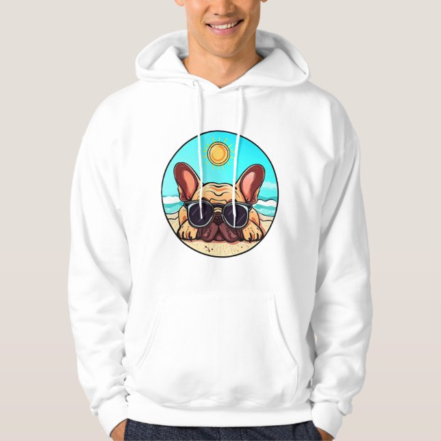 Frenchie Enjoying Beach Hoodie (Vorderseite)
