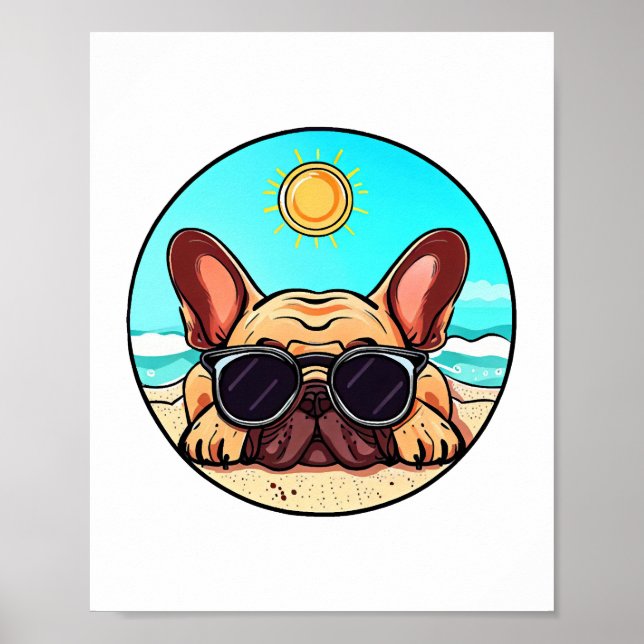 Frenchie Enjoying Beach Poster (Vorne)