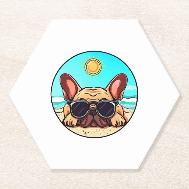 Frenchie Enjoying Beach Untersetzer (Vorderseite)