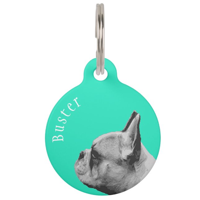 Frenchie | French Bulldog | Personalisiertes Aqua Haustiermarke (Vorderseite)