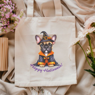 Frenchie Halloween Lila Robe Hexenhut Tragetasche