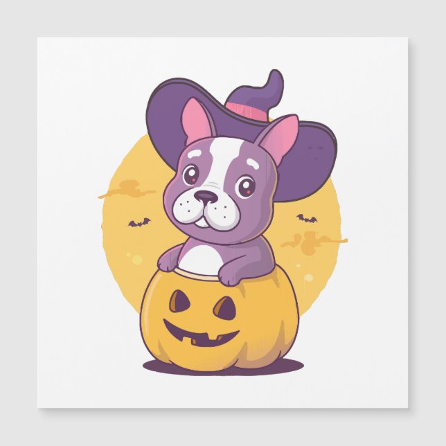 Frenchie Halloween Magnetkarte (Vorderseite)