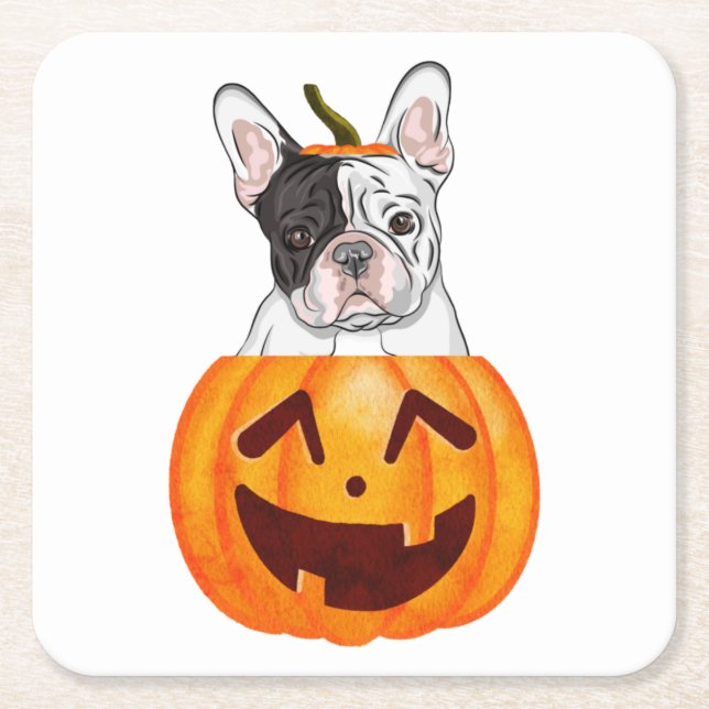 Frenchie Halloween Rechteckiger Pappuntersetzer (Vorderseite)
