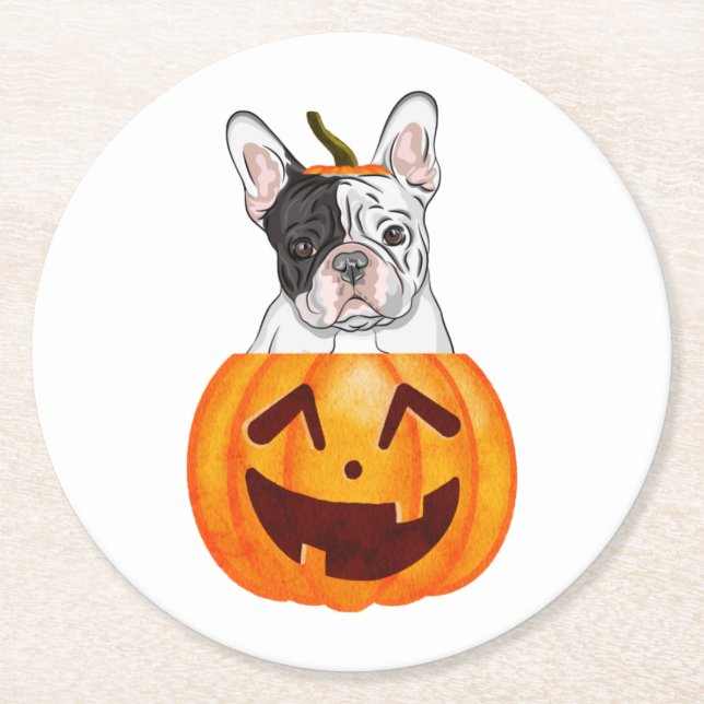 Frenchie Halloween Runder Pappuntersetzer (Vorderseite)