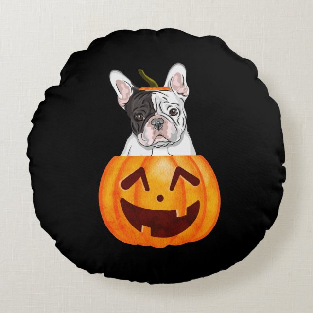 Frenchie Halloween Rundes Kissen (Vorderseite)