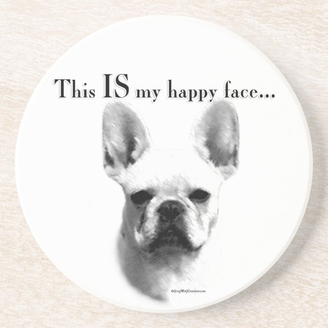Frenchie Happy Face Sandstein Untersetzer (Vorne)