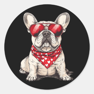 Frenchie Heart Bandana Cool French Bulldog Lover V Runder Aufkleber