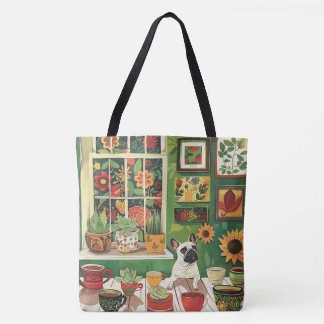 Frenchie im Boho-Garten-Teeraum (Vorderseite)