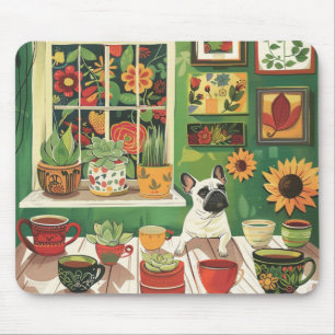 Frenchie im Boho-Garten-Teeraum Mousepad