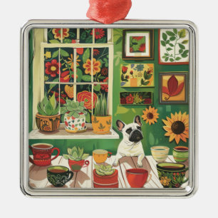 Frenchie im Boho-Garten-Teeraum Ornament Aus Metall