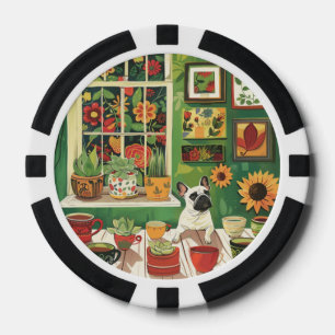 Frenchie im Boho-Garten-Teeraum Pokerchips
