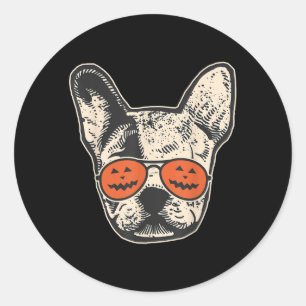 Frenchie in Pumpkin Sonnenbrille Halloween Bulldog Runder Aufkleber