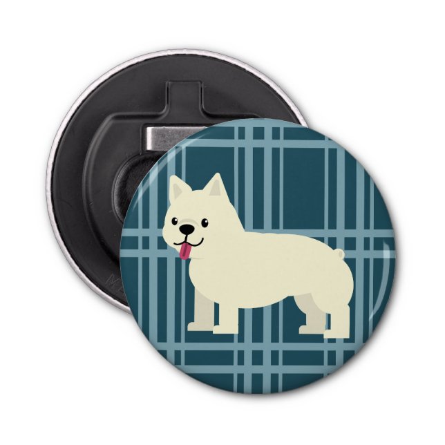 Frenchie Kariert Blue Flaschenöffner (Vorderseite)