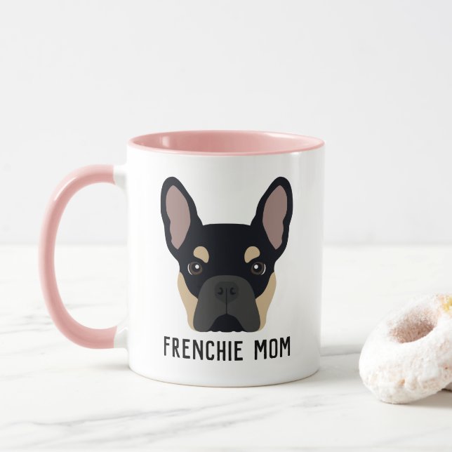 Frenchie Mama Black und Tan French Bulldog Tasse (Mit Donut)