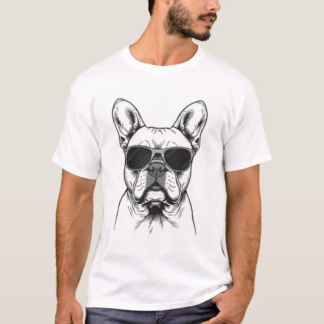 Frenchie mit Sonnenbrille  T-Shirt (Vorderseite)