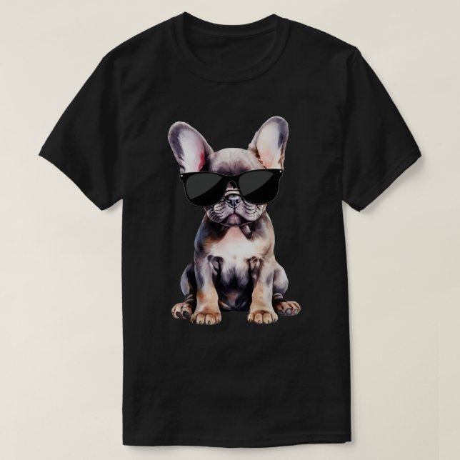 Frenchie Puppy Wearing Sonnenbrille T-Shirt (Design vorne)