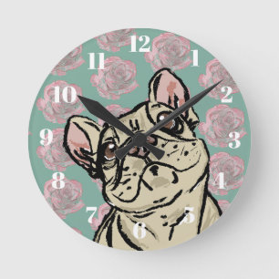 Frenchie-Rosen Runde Wanduhr