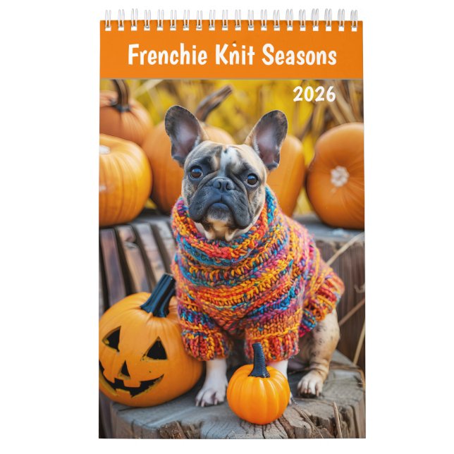Frenchie Strick-Saisons - 2026 Cozy-Hund-Kalender Kalender (Titelbild)