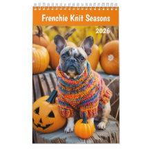 Frenchie Strick-Saisons - 2026 Cozy-Hund-Kalender