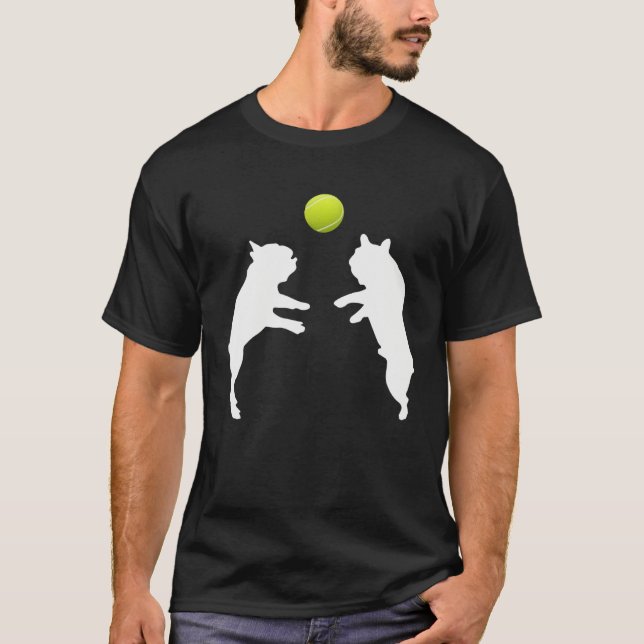 Frenchie Tennis French Bulldog Puppy Playing Ball T-Shirt (Vorderseite)