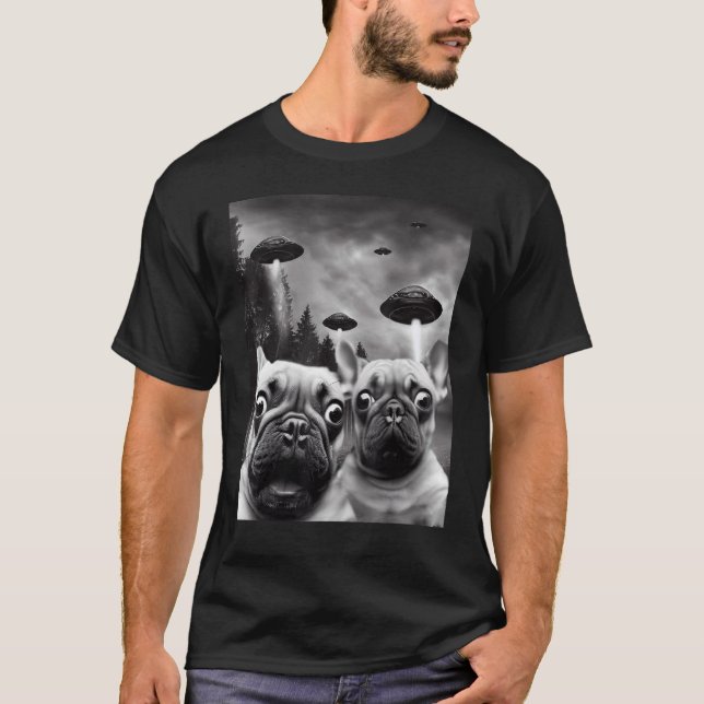 Frenchie UFO Selfie French Bulldog Alien T-Shirt (Vorderseite)