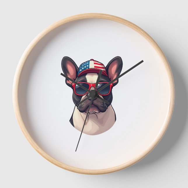 Frenchie Wearing USA Colors (3) Uhr (Vorderseite)