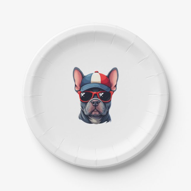 Frenchie Wearing USA Colors Pappteller (Vorderseite)