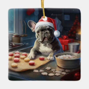 Frenchie Weihnachtskost Feiertag Keramikornament