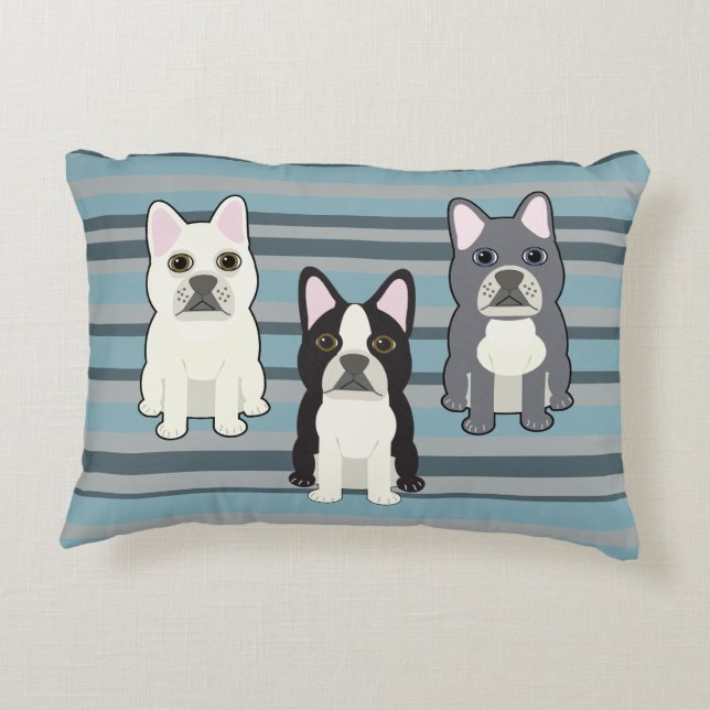 Frenchies Blau Gestreift Dekokissen (Rückseite)