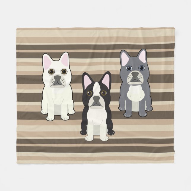 Frenchies Neutral Striped Fleecedecke (Vorderseite (Horizontal))