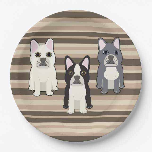 Frenchies Neutral Striped Pappteller (Vorderseite)