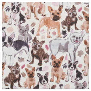 FRENCHIES Painterly Watercolor Hunde Stoff