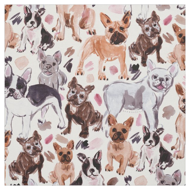 FRENCHIES Painterly Watercolor Hunde Stoff (Muster)