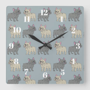 Frenchies, Smokey Blau Quadratische Wanduhr
