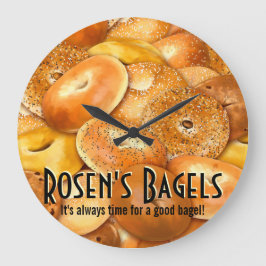 Fresh Bagels.Deli.Bagel Shop.Baker.Custom Große Wanduhr