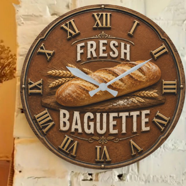Fresh Baguette Rustic French Bakery Kitchen Decor Große Wanduhr (Von Creator hochgeladen)