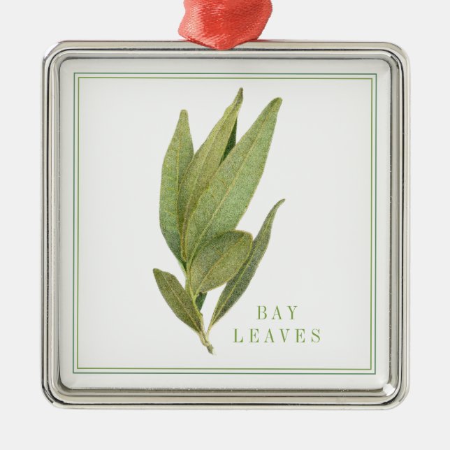 FRESH BAY BLÄTTER Premium Square Ornament Aus Metall (Vorne)