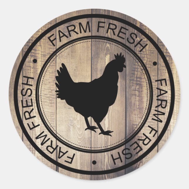 Fresh Black Hen Silhouette & Barn Wood Planks Runder Aufkleber (Vorderseite)