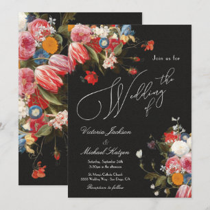 Fresh Blooms Floral Dark & Moody Wedding Einladung