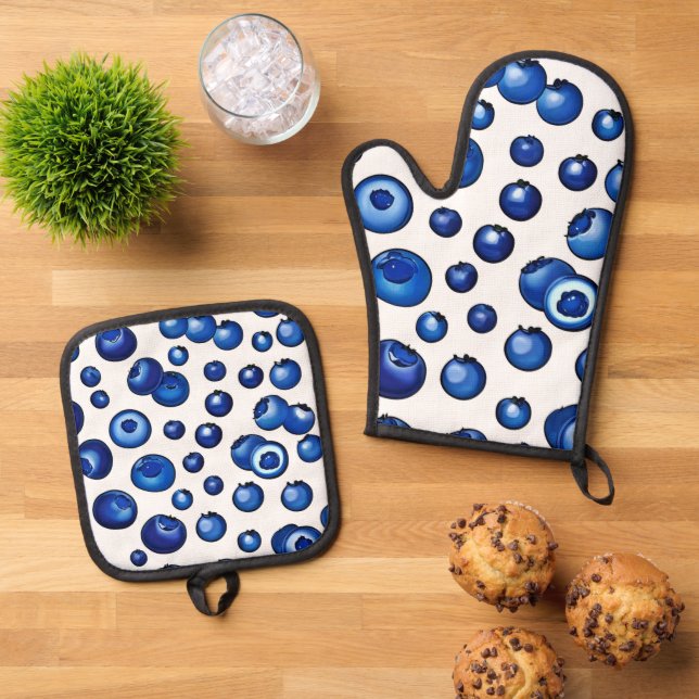 Fresh Blueberry Pattern Ofenhandschuh & Topflappen-Set (Oben Unten)