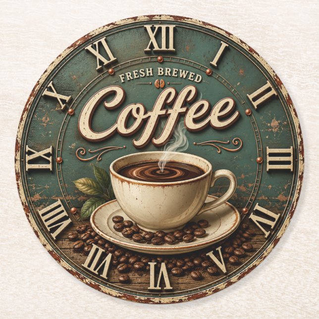 Fresh Brewed Coffee Rustic Farmhouse Runder Pappuntersetzer (Vorderseite)