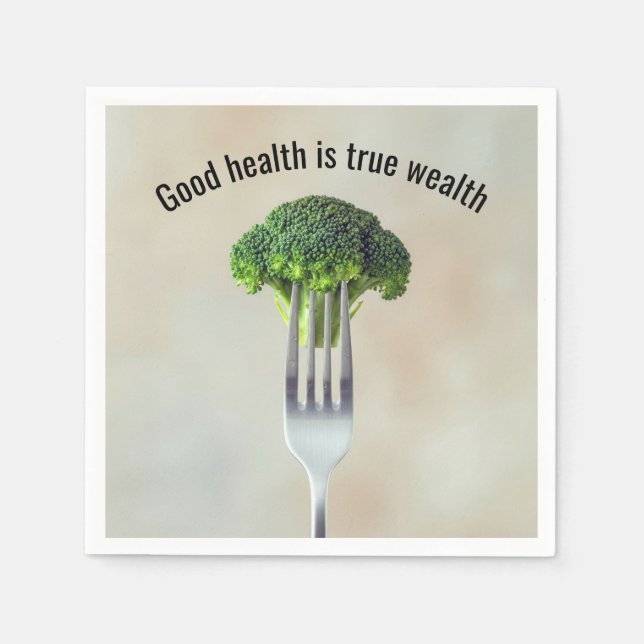 Fresh Broccoli Floret On a Fork With Quote Serviette (Vorderseite)