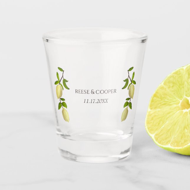Fresh Citrus Painted Lemons Modern Mediterranean Schnapsglas (Vorderseite)
